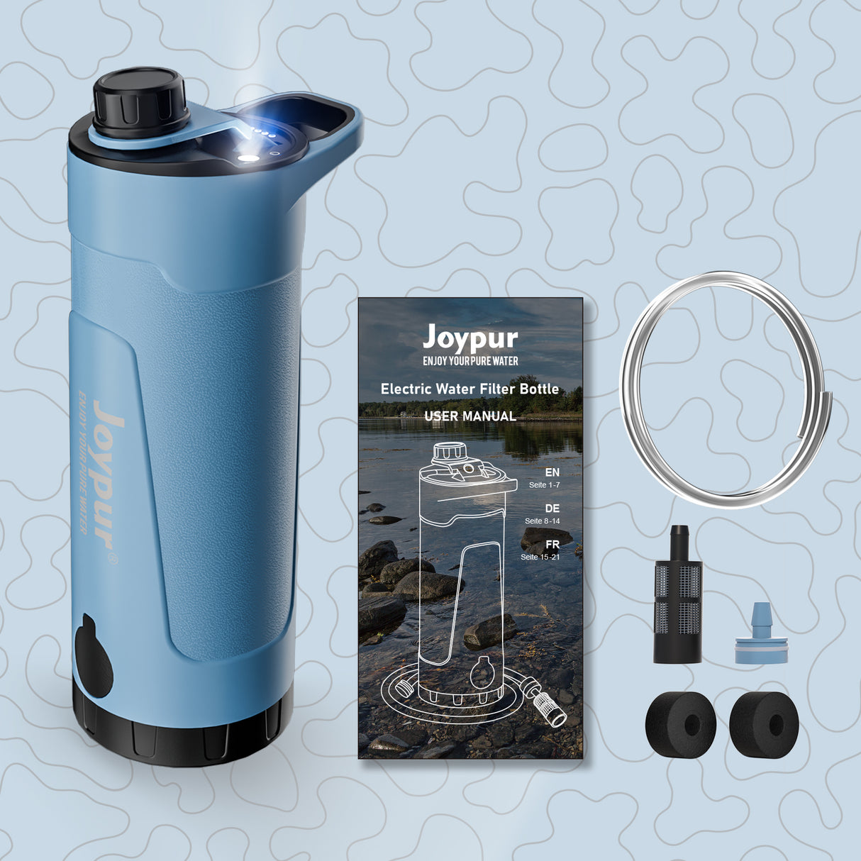 Joypur Portable Electric Water Filter Bottle 22 Ounces Water Purifier